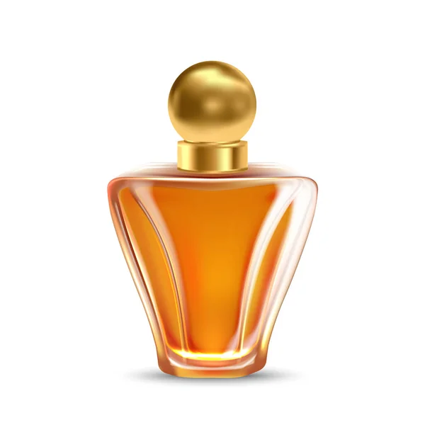 芳香玻璃瓶用于芳香液体载体 时尚的装饰空白水壶喷雾器与金冠的香味精华 女性化妆品套件模板写实主义3D说明 — 图库矢量图片
