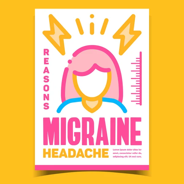 Migraine Headache Creative Advertise Banner Vector Woman Migraine Promo Poster — Stock Vector