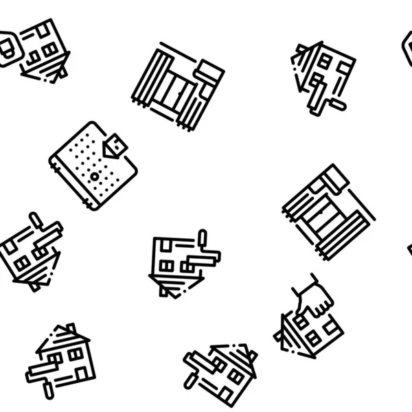 Apartamento Edificio Sin Costura Patrón Vectorial Delgada Línea Iconografías — Archivo Imágenes Vectoriales