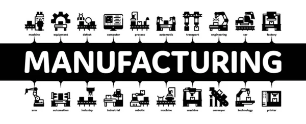 Processus Fabrication Minimal Infographic Web Banner Vector Fabrication Voitures Convoyeur — Image vectorielle