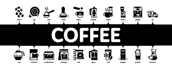Kaffee Energy Drink Minimal Infografik Web Banner Vektor Kaffeebohnen Und — Stockvektor