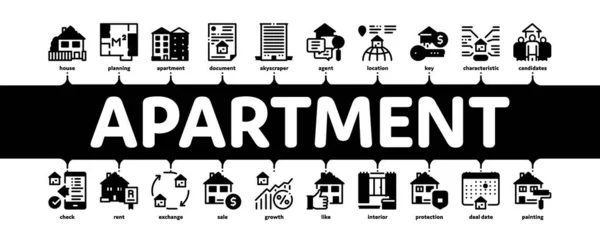 Apartamento Edifício Minimal Infográfico Web Banner Vector Apartamento Plano Piso —  Vetores de Stock