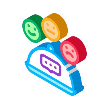 dağıtım gözden geçirme simgesi vektörü. İzometrik dağıtım gözden geçirme işareti. renk izole edilmiş sembol çizimi