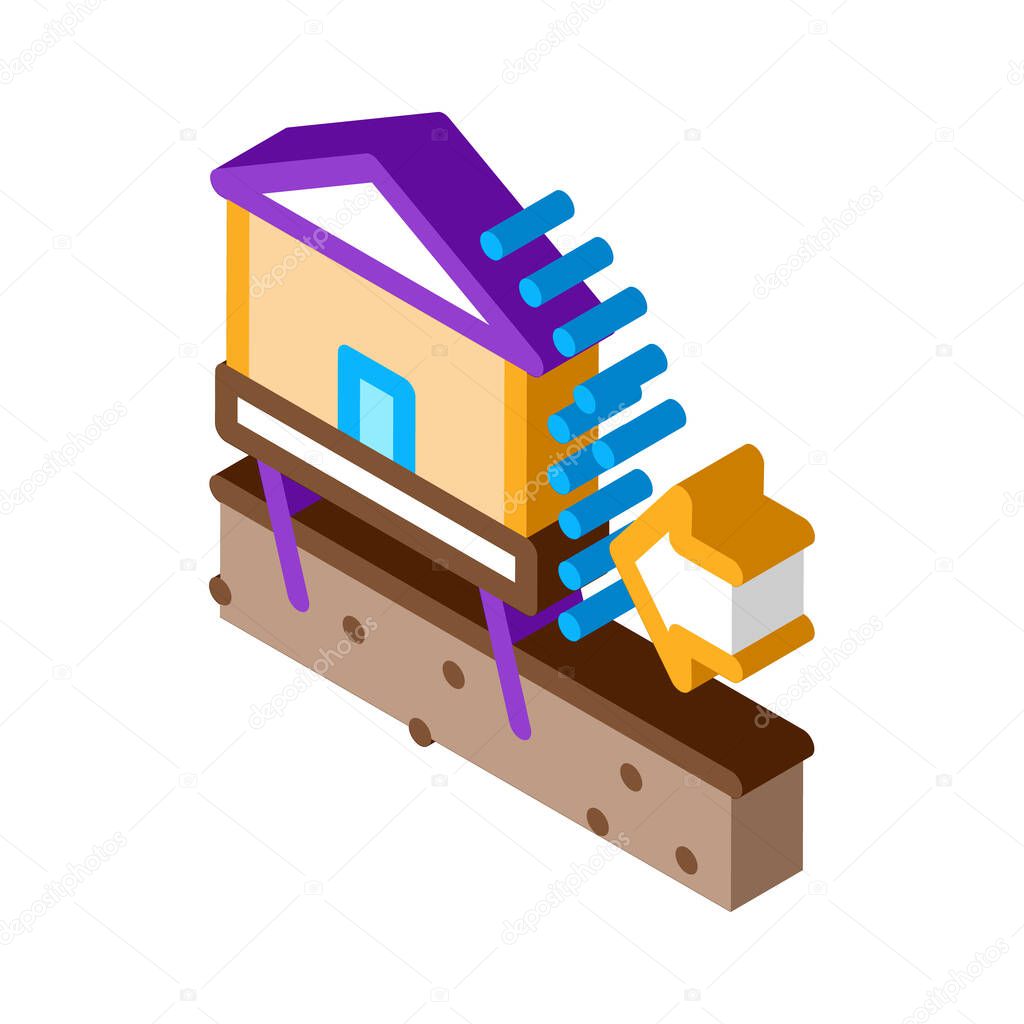 house demolishes with wind icon vector. isometric house demolishes with wind sign. color isolated symbol illustration