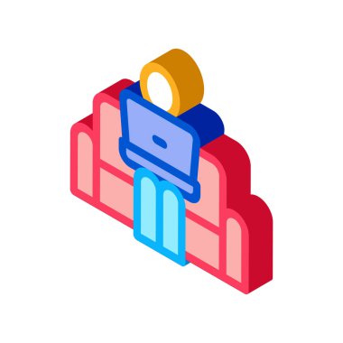 Ev koltuğu ikon vektörü üzerinde uzaktan çalışma. Ev koltuğu tabelasında izometrik uzaktan çalışma. renk izole edilmiş sembol çizimi