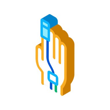 Hasta parmak ikonu vektöründe kalp atış hızı ölçüm aracı. Hastanın parmak izindeki izometrik kalp atış hızı ölçüm aleti. renk izole edilmiş sembol çizimi