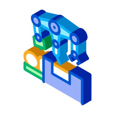 Robot cerrah ve hasta masa ikonu vektörü. İzometrik robot cerrah ve hasta tablosu. renk izole edilmiş sembol çizimi