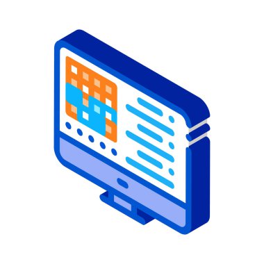 Bilgisayar otomasyon kontrol ikonu vektörü üretiliyor. İzometrik imalat bilgisayar otomasyon kontrol tabelası. renk izole edilmiş sembol çizimi