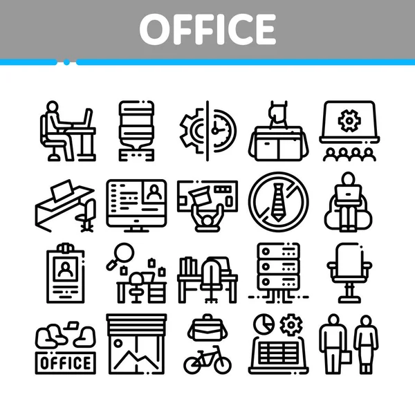 Vector Conjunto Iconos Colección Oficina Lugar Trabajo Mesa Silla Oficina — Vector de stock