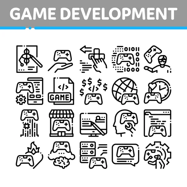 Video Game Development Collection Pictogrammen Set Vector Game Development Codering — Stockvector
