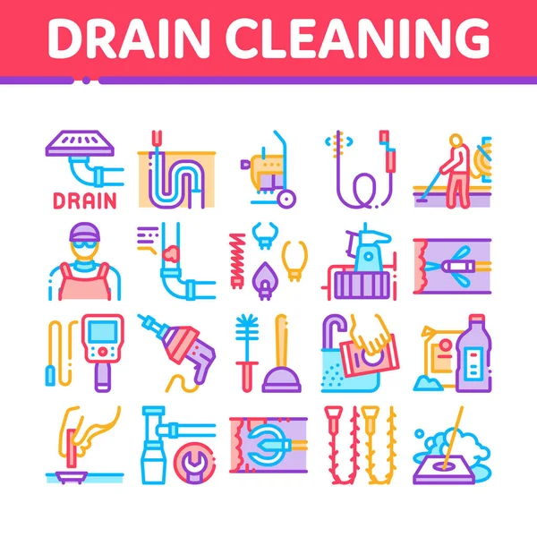 Drain Cleaning Service Collection Pictogrammen Set Vector Drain System Clean — Stockvector