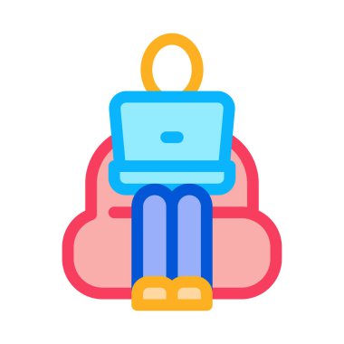 Çalışanlar dizüstü bilgisayar ikon vektörüyle çalışıyorlar. Çalışanlar dizüstü bilgisayar işaretiyle çalışıyor. renk sembolü çizimi