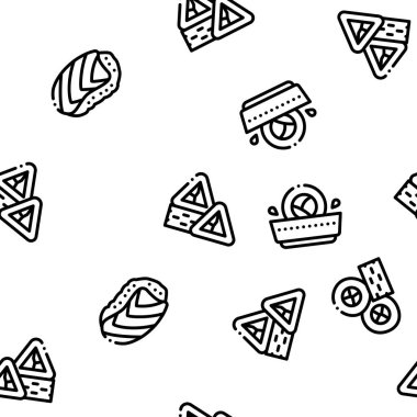 Suşi Yuvarlanan Asya Tabağı Kusursuz Desensiz Şekil Vektörü İnce Çizgisi. Çizimler