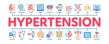 Hipertansiyon Hastalığı Minimum Infographic Web Sancak Vektörü. Hipertansiyon Hastalığı ve Tedavi, Kalp Araştırması ve İnceleme, Spor Bilekliği ve İllüstrasyon İzleme