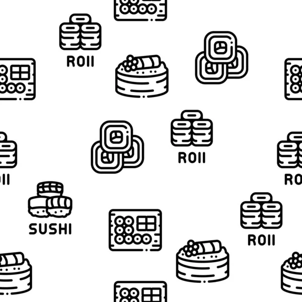 寿司ロールアジア料理シームレスパターンベクトル細い線 イラスト — ストックベクタ