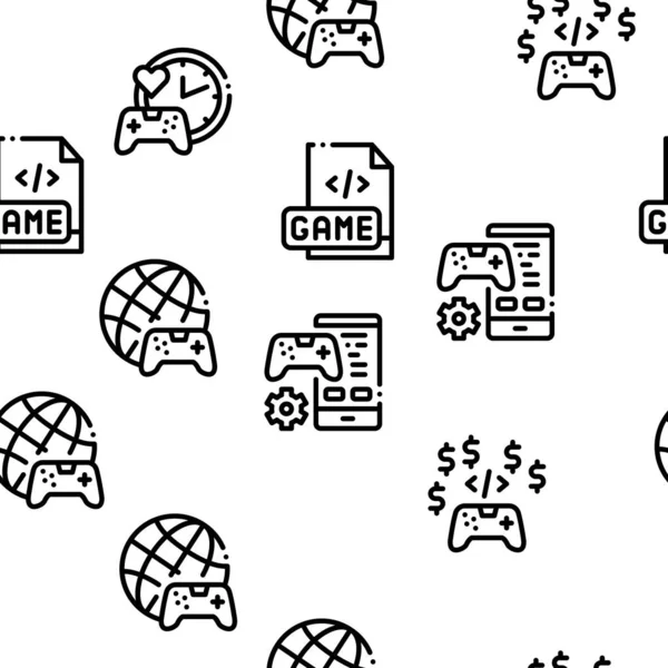 Ανάπτυξη Video Game Seamless Pattern Διάνυσμα Λεπτή Γραμμή Εικόνες — Διανυσματικό Αρχείο