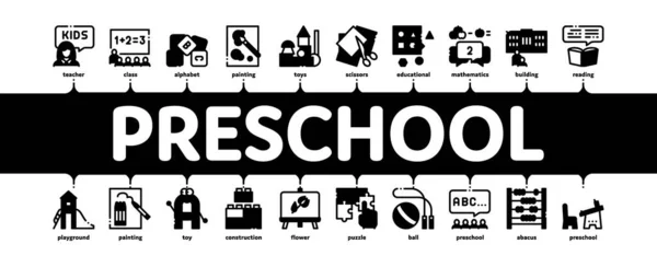 Educação Pré Escolar Minimal Infographic Web Banner Vector Jogo Educacional —  Vetores de Stock