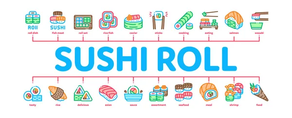 Sushi Roll Asian Dish Minimal Infographic Web Banner Vector Inglês — Vetor de Stock