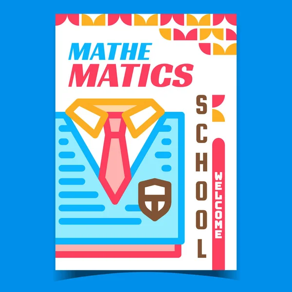 数学学校欢迎广告横幅矢量 数学学校的学生制服在促销海报上 教育和知识概念模板风格色彩图解 — 图库矢量图片