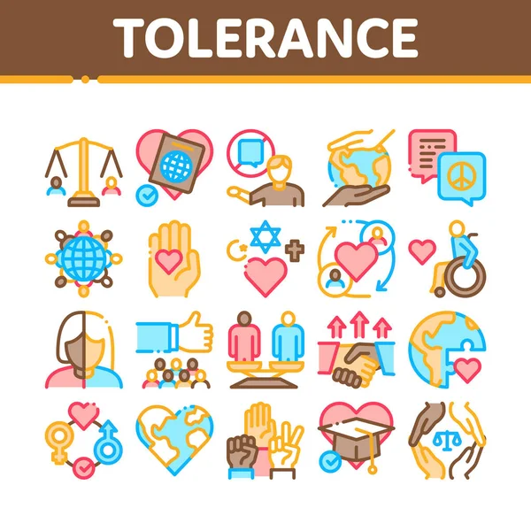 Conjunto Iconos Colección Tolerancia Igualdad Vector Tolerancia Para Diferentes Religiones — Archivo Imágenes Vectoriales