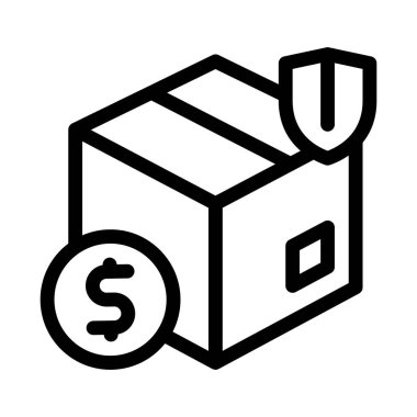 Kutu teslimatı sigorta ikonu vektörü. Kasa teslimatı. izole edilmiş sınır sembolü çizimi