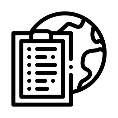 Pano simge vektöründe yer alan yer küresi ve görev kağıdı listesi. Yer küresi ve görev listesi pano işaretinde. izole edilmiş sınır sembolü çizimi