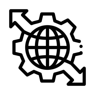 ok simgesi vektörlü küre ve mekanik teçhizat. Küre ve ok işaretli mekanik teçhizat. izole edilmiş sınır sembolü çizimi