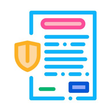 Sigorta sözleşmesi kağıt listesi ikon vektörü. Sigorta sözleşmesi listesi imzası. renk sembolü çizimi