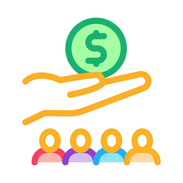 Main tenant de l'argent au-dessus de l'icône humaine illustration vectorielle contour — Image vectorielle