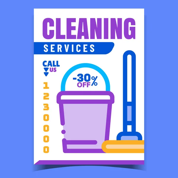 Serviço Limpeza Creative Advertise Banner Vector Equipamento Limpeza Balde Esfregão — Vetor de Stock