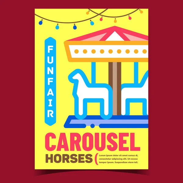 Funfair Cavalos Carrossel Publicidade Poster Vector Carrossel Parque Infantil Divertimento — Vetor de Stock