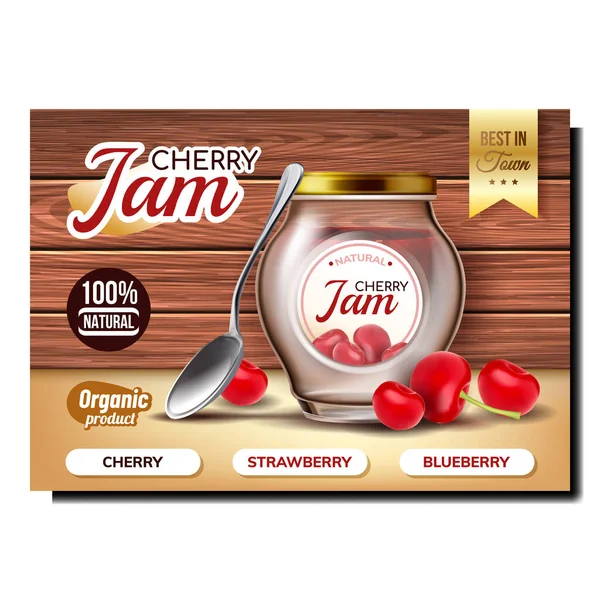 Wiśniowy Jam Creative Promotional Wektor Plakatu Organic Natural Delicious Product — Wektor stockowy