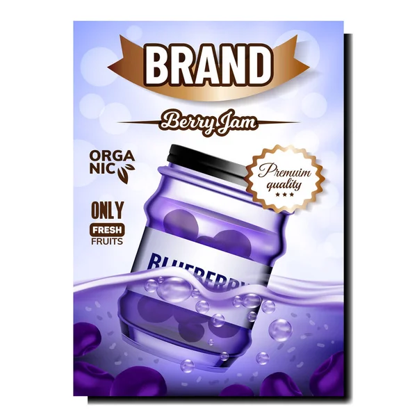 Blåbärssylt Banderoll Vektor Jam Blank Bottle Package Reklam Marknadsföring Affisch — Stock vektor