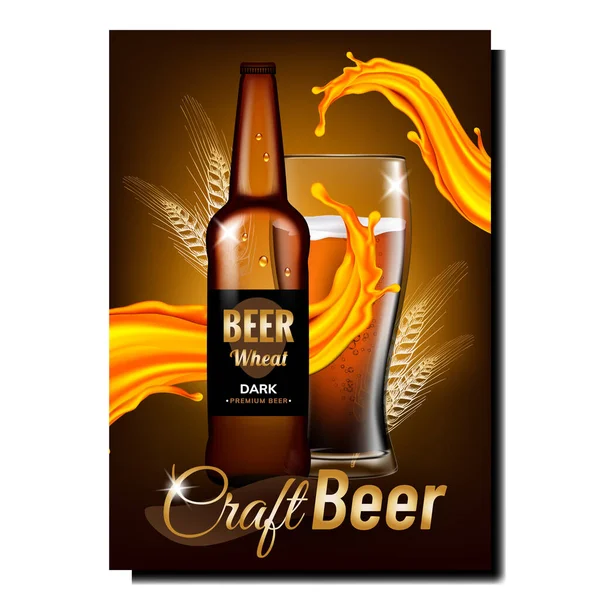Piwo Ciemny Napój Alkoholowy Promo Plakat Wektor Smaczne Piwo Puste — Wektor stockowy