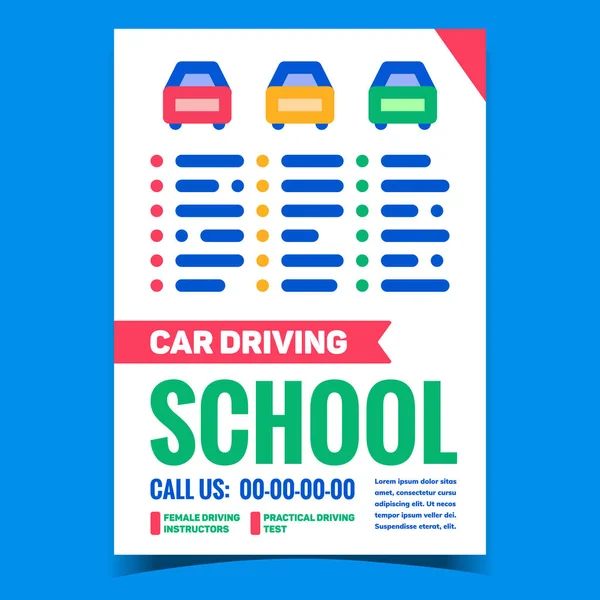 Car Driving School Creative Promo Banner Vector Reglas Educación Escuela — Archivo Imágenes Vectoriales