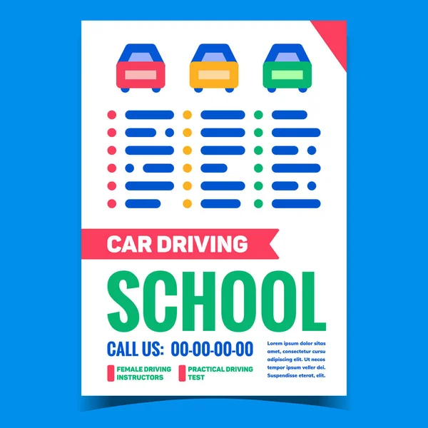 Scuola Guida Auto Creative Promo Banner Vector Guidare Regole Istruzione — Vettoriale Stock