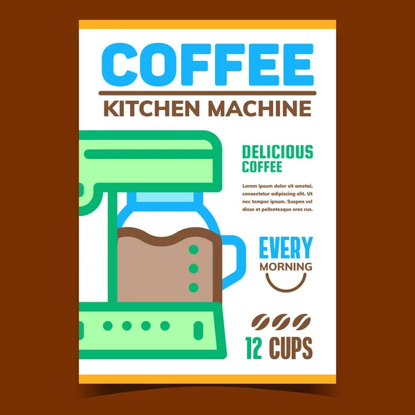 Kaffeeküchenmaschine Werbebanner Vector Kaffeemaschine Elektronische Geräte Bereiten Delicious Coffee Drink — Stockvektor