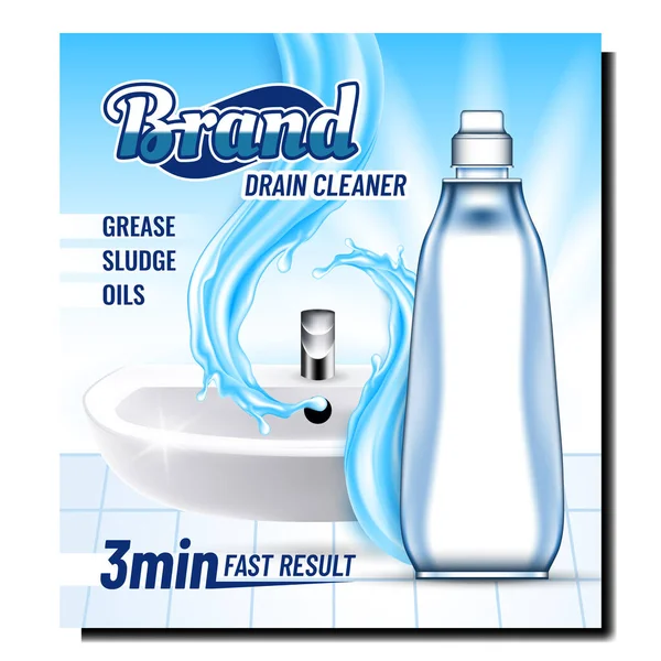 Drain Cleaner Creative Publicidade Poster Vector Pacote Branco Líquido Limpeza — Vetor de Stock