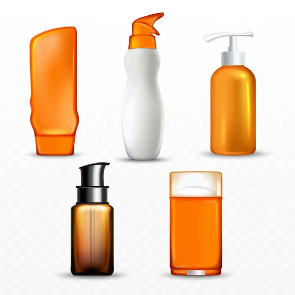 Sonnencremeflaschen Kollektion Set Vektor Sonnencreme Körperpflege Leere Behälter Mit Spray — Stockvektor