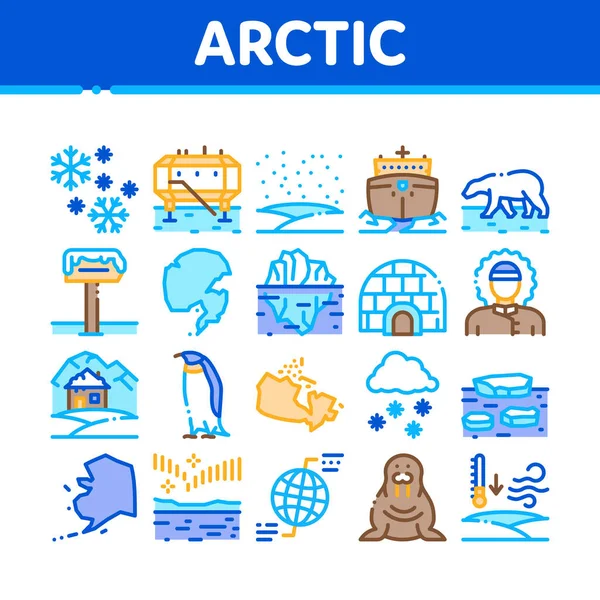 Conjunto Iconos Colección Ártica Antártica Vector Nieve Hielo Árticos Iceberg — Vector de stock