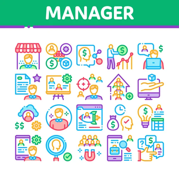 Account Manager Work Collection Icons Set Vector Manager Businessman Idea — Stockvektor