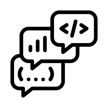 Kodlama işlemi programcısı simge vektörünü tartışıyor. Kodlama operasyonu programcısı işareti tartışıyor. izole edilmiş sınır sembolü çizimi