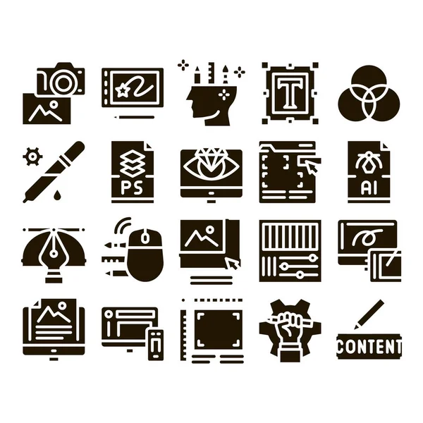 Diseño Gráfico Creatividad Iconos Set Vector Cámara Fotográfica Tableta Para — Vector de stock