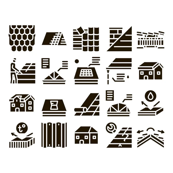 Telhado Housetop Material Glyph Set Vector Telhado Casa Prova Água —  Vetores de Stock