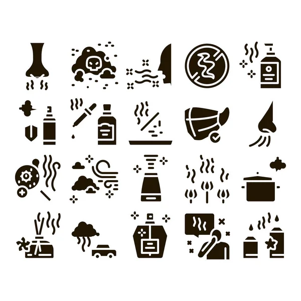 Odor Aroma Smell Glyph Set Vector 약자이다 Nose Breathing Aromatic — 스톡 벡터