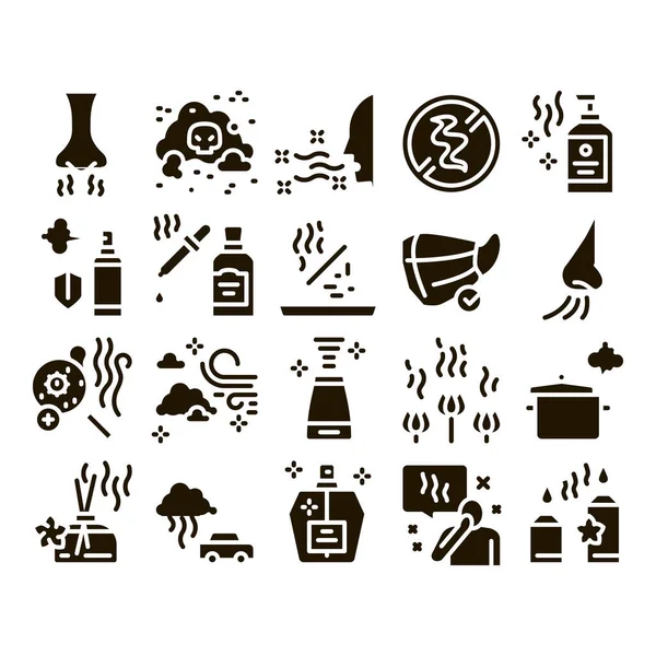 Zapach Aroma Zapach Glyph Set Vector Oddychanie Nosa Aromatyczny Zapach — Wektor stockowy