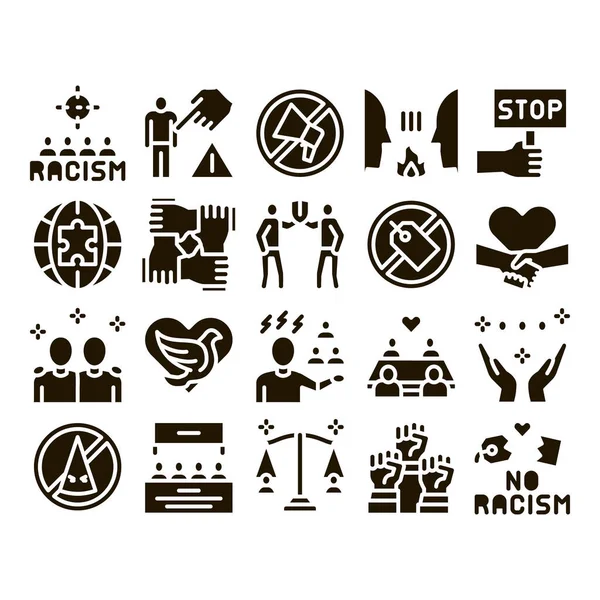 Rassismus Diskriminierung Glyph Set Vector Stop Racism Typenschild Und Etikett — Stockvektor