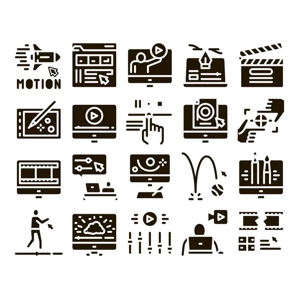 Mozgástervező Stúdió Glyph Set Vector Movie Motion Redactor Program Számítógépes — Stock Vector