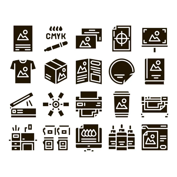 Poligrafía Servicio Impresión Iconos Set Vector Equipo Tinta Poligrafía Del — Vector de stock