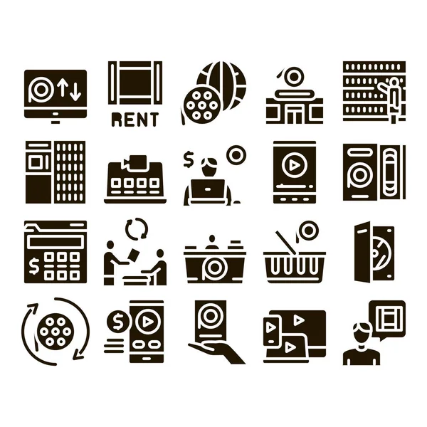 Alquiler Películas Servicio Glyph Set Vector Alquilar Películas Tienda Internet — Vector de stock